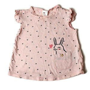 Cute Bunny and Heart Print Top with Pocket